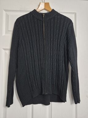 Women's Black Cable-Knit Zip Front Sweater